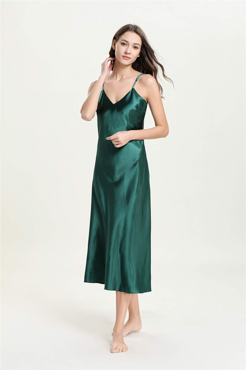 Silk V-Neck Camisole Slip Dress Green