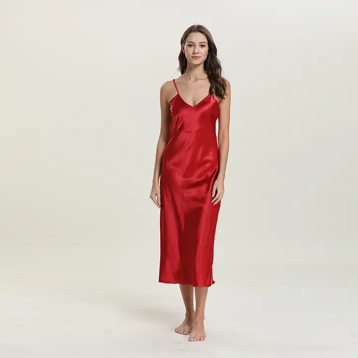 Silk V-Neck Camisole Slip Dress - Red cloudycouture Silk V-Neck Camisole Slip Dress - Red cloudycouture